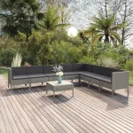 Set mobilier de grădină cu perne, 9 piese, gri, poliratan GartenMobel Dekor