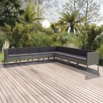 Set mobilier de grădină cu perne, 9 piese, gri, poliratan GartenMobel Dekor