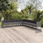 Set mobilier de grădină cu perne, 9 piese, gri, poliratan GartenMobel Dekor