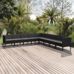 Set mobilier de grădină cu perne, 9 piese, negru, poliratan GartenMobel Dekor