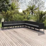 Set mobilier de grădină cu perne, 9 piese, negru, poliratan GartenMobel Dekor