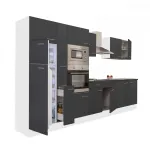 Mobilă de bucătărie modulară Leziter Yorki 360 cm, alb cu front antracit satinat