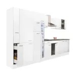 Bucătărie modulară Leziter Yorki Yorki 360 cm, alb satinat, cu dulapuri și spațiu frigider