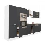Mobilă de bucătărie modulară Leziter Yorki 370 cm, alb cu front antracit satinat, cu dulap cu raft