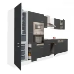 Mobilă de bucătărie Leziter Yorki 370 cm, corp alb, front antracit satinat