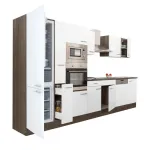 Mobilă de bucătărie Leziter Yorki 370 cm, stejar Yorki și alb satinat, pentru frigider cu congelator jos