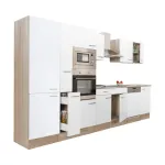 Bucătărie modulară Leziter Yorki 370 cm, stejar sonoma și alb satinat, cu dulap raft