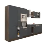 Mobilă de bucătărie Leziter Yorki 370 cm, stejar Yorki și antracit satinat, cu dulap raft