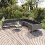 Set mobilier de grădină cu perne, 11 piese, gri, poliratan GartenMobel Dekor