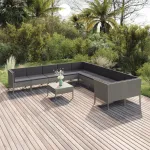 Set mobilier de grădină cu perne, 11 piese, gri, poliratan GartenMobel Dekor