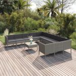 Set mobilier de grădină cu perne, 12 piese, gri, poliratan GartenMobel Dekor