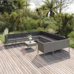 Set mobilier de grădină cu perne, 12 piese, gri, poliratan GartenMobel Dekor