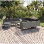 Set mobilier de grădină cu perne, 12 piese, gri, poliratan GartenMobel Dekor