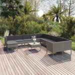 Set mobilier de grădină cu perne, 12 piese, gri, poliratan GartenMobel Dekor