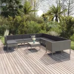 Set mobilier de grădină cu perne, 12 piese, gri, poliratan GartenMobel Dekor