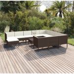 Set mobilier de grădină cu perne, 12 piese, maro, poliratan GartenMobel Dekor