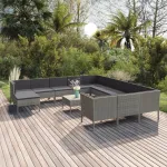 Set mobilier de grădină cu perne, 13 piese, gri, poliratan GartenMobel Dekor