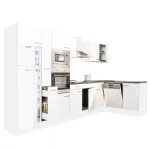 Dulap de bucătărie colț Leziter Yorki 370 cm, alb satinat, blat 38 mm