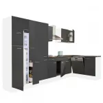 Dulap bucătărie colț Leziter Yorki 370 cm, corp alb, front antracit satinat