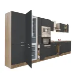 Mobilă de bucătărie modulară Leziter Yorki 420 cm, Sonoma cu front antracit satinat