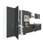 Mobilă de bucătărie modulară Leziter Yorki 430 cm, alb cu front antracit satinat