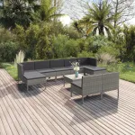 Set mobilier de grădină cu perne, 10 piese, gri, poliratan GartenMobel Dekor
