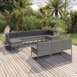 Set mobilier de grădină cu perne, 10 piese, gri, poliratan GartenMobel Dekor