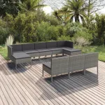Set mobilier de grădină cu perne, 10 piese, gri, poliratan GartenMobel Dekor