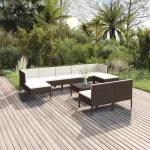 Set mobilier de grădină cu perne, 10 piese, maro, poliratan GartenMobel Dekor