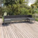 Set mobilier de grădină cu perne, 7 piese, gri, poliratan GartenMobel Dekor