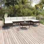 Set mobilier de grădină cu perne, 8 piese, maro, poliratan GartenMobel Dekor