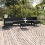 Set mobilier de grădină cu perne, 8 piese, negru, poliratan GartenMobel Dekor
