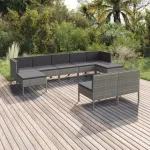 Set mobilier de grădină cu perne, 9 piese, gri, poliratan GartenMobel Dekor