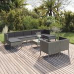 Set mobilier de grădină cu perne, 10 piese, gri, poliratan GartenMobel Dekor