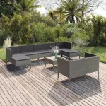 Set mobilier de grădină cu perne, 10 piese, gri, poliratan GartenMobel Dekor