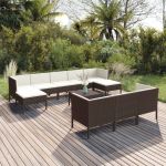 Set mobilier de grădină cu perne, 11 piese, maro, poliratan GartenMobel Dekor