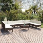 Set mobilier de grădină cu perne, 11 piese, maro, poliratan GartenMobel Dekor