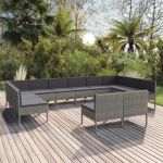Set mobilier de grădină cu perne, 12 piese, gri, poliratan GartenMobel Dekor