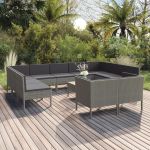 Set mobilier de grădină cu perne, 12 piese, gri, poliratan GartenMobel Dekor