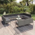 Set mobilier de grădină cu perne, 14 piese, gri, poliratan GartenMobel Dekor