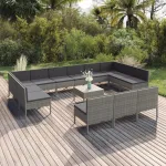 Set mobilier de grădină cu perne, 14 piese, gri, poliratan GartenMobel Dekor