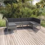 Set mobilier de grădină cu perne, 6 piese, gri, poliratan GartenMobel Dekor