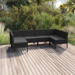 Set mobilier de grădină cu perne, 6 piese, negru, poliratan GartenMobel Dekor