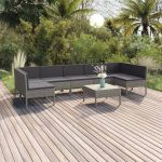 Set mobilier de grădină cu perne, 8 piese, gri, poliratan GartenMobel Dekor