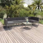 Set mobilier de grădină cu perne, 8 piese, gri, poliratan GartenMobel Dekor