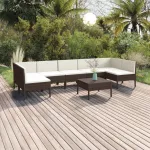 Set mobilier de grădină cu perne, 8 piese, maro, poliratan GartenMobel Dekor