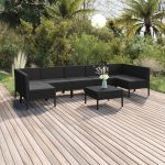 Set mobilier de grădină cu perne, 8 piese, negru, poliratan GartenMobel Dekor