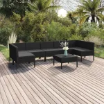 Set mobilier de grădină cu perne, 8 piese, negru, poliratan GartenMobel Dekor