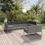 Set mobilier de grădină cu perne, 9 piese, gri, poliratan GartenMobel Dekor