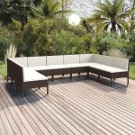Set mobilier de grădină cu perne, 9 piese, maro, poliratan GartenMobel Dekor